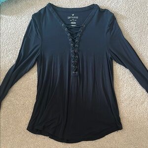 American Eagle Outfitters Black Tie Front 3/4 Sleeve Blouse